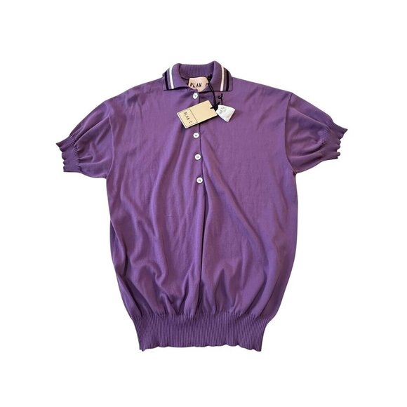 Plan C Striped Collar Cotton Knit Polo, Lavender, Size 42 IT, New with tag - Picture 7 of 15